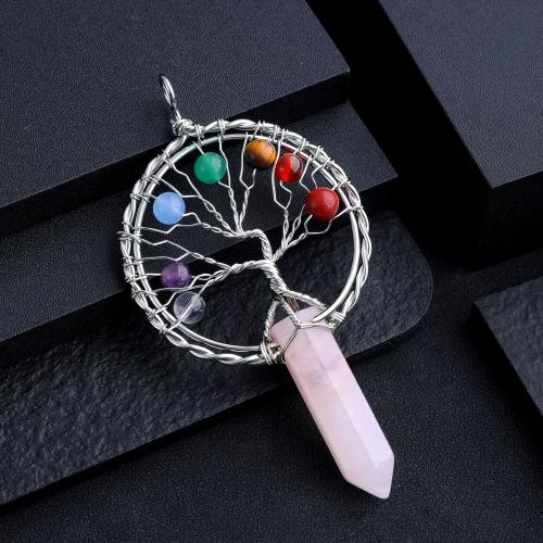 Gemstone Zinc Alloy Pendants, Natural Stone, with Zinc Alloy, Tree, silver color plated, DIY 