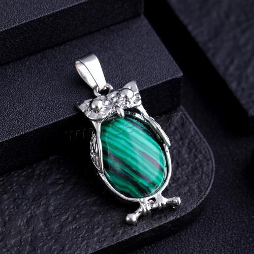 Gemstone Zinc Alloy Pendants, Natural Stone, with Zinc Alloy, Owl, silver color plated, DIY 