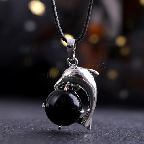 Gemstone Zinc Alloy Pendants, Natural Stone, with Zinc Alloy, Dolphin, silver color plated, DIY 