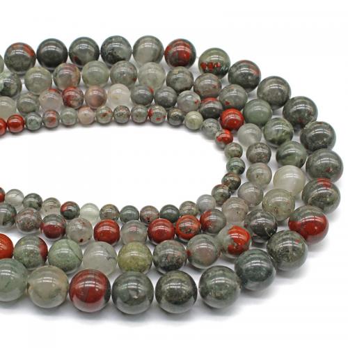 Einzelne Edelstein Perlen, Afrikanischer Blutstein, rund, poliert, DIY & verschiedene Größen vorhanden, Länge:ca. 38 cm, verkauft von Strang