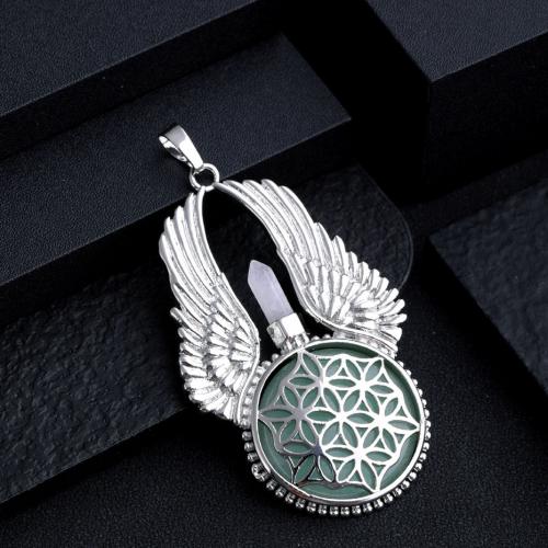 Gemstone Zinc Alloy Pendants, Natural Stone, with Zinc Alloy, Wing Shape, silver color plated, for home and office & DIY 