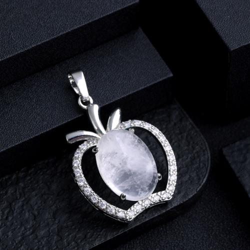 Gemstone Zinc Alloy Pendants, Natural Stone, with Zinc Alloy, Apple, silver color plated, DIY 
