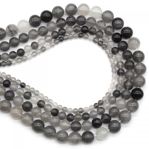 Natürliche graue Quarz Perlen, Grauer Quarz, rund, poliert, DIY & verschiedene Größen vorhanden, grau, Länge:ca. 38 cm, verkauft von Strang