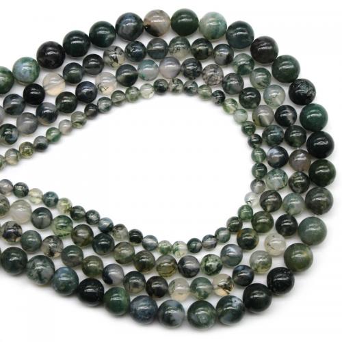 Perles en pierre d'agate mousse naturelle, Rond, poli, DIY & normes différentes pour le choix, vert Environ 38 cm, Vendu par brin