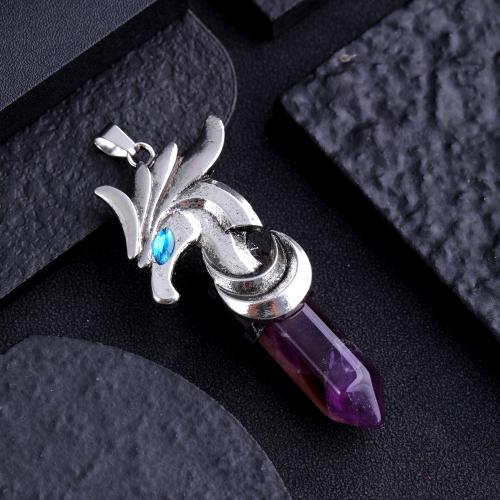 Gemstone Zinc Alloy Pendants, Natural Stone, with Zinc Alloy, Horse, silver color plated, DIY 