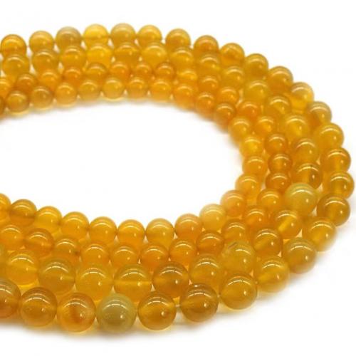Natürliche gelbe Achat Perlen, Gelber Achat, rund, poliert, DIY & verschiedene Größen vorhanden, gelb, Länge:ca. 38 cm, verkauft von Strang