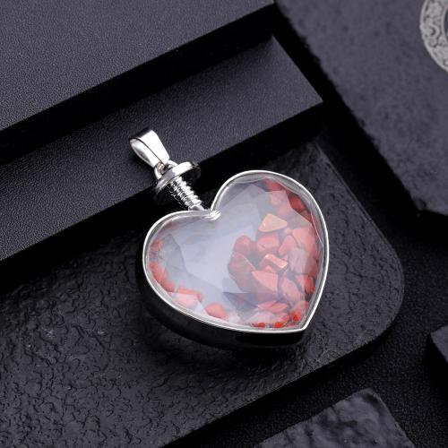 Gemstone Zinc Alloy Pendants, Natural Stone, with Glass & Zinc Alloy, Heart, silver color plated, DIY 