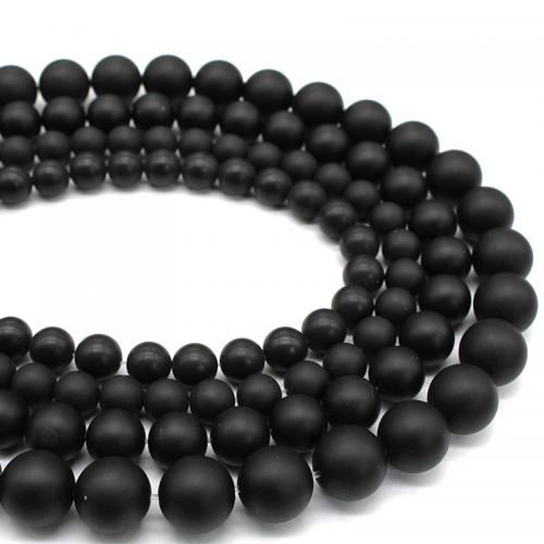 Natürliche schwarze Achat Perlen, Schwarzer Achat, rund, DIY & verschiedene Größen vorhanden & satiniert, schwarz, Länge:ca. 38 cm, verkauft von Strang
