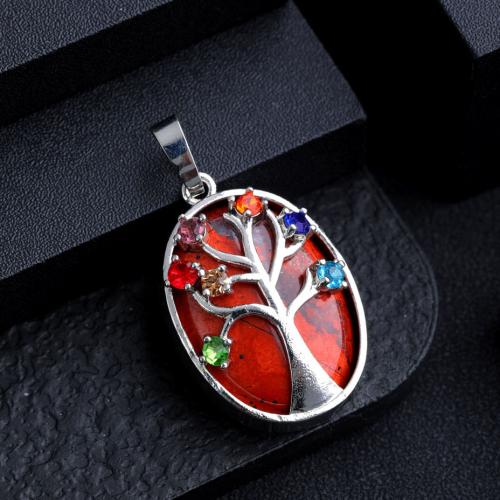 Gemstone Zinc Alloy Pendants, Natural Stone, with Zinc Alloy, Tree, silver color plated, DIY & with rhinestone 