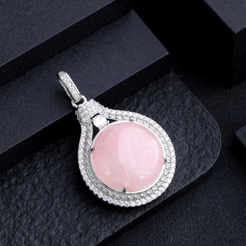 Gemstone Zinc Alloy Pendants, Natural Stone, with rhinestone zinc alloy spacer, Teardrop, silver color plated, DIY 