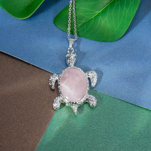 Gemstone Zinc Alloy Pendants, Natural Stone, with Zinc Alloy, Turtle, silver color plated, DIY 