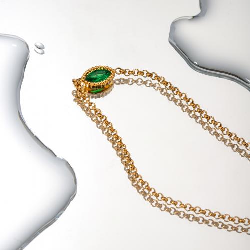 Zirkonia Edelstahl Halskette, 304 Edelstahl, mit Verlängerungskettchen von 5cm, plattiert, Modeschmuck & Micro pave Zirkonia, keine, Länge:40 cm, verkauft von PC