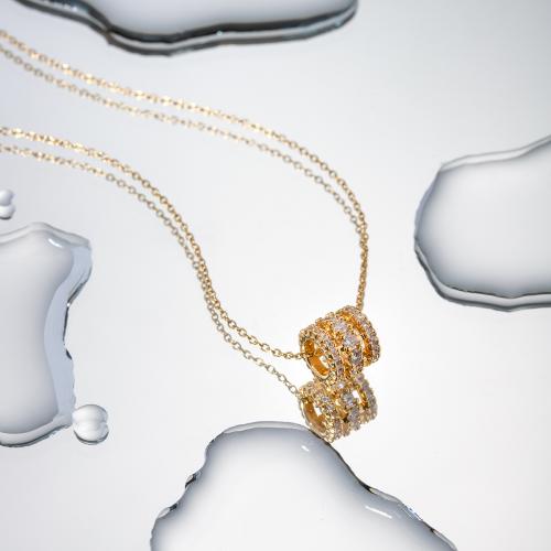 Zirkonia Edelstahl Halskette, 304 Edelstahl, mit Verlängerungskettchen von 5cm, plattiert, Modeschmuck & Micro pave Zirkonia, goldfarben, Länge:40 cm, verkauft von PC