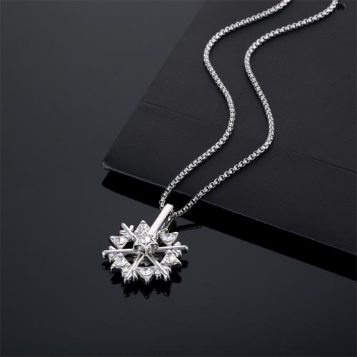Titanium Steel Jewelry Necklace, with Zinc Alloy, Snowflake, plated, fashion jewelry & with rhinestone, silver color cm 