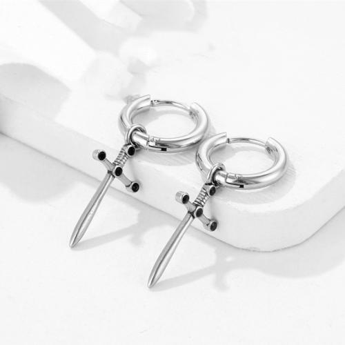 Titanium Steel Earrings, Cross, plated, fashion jewelry, silver color 