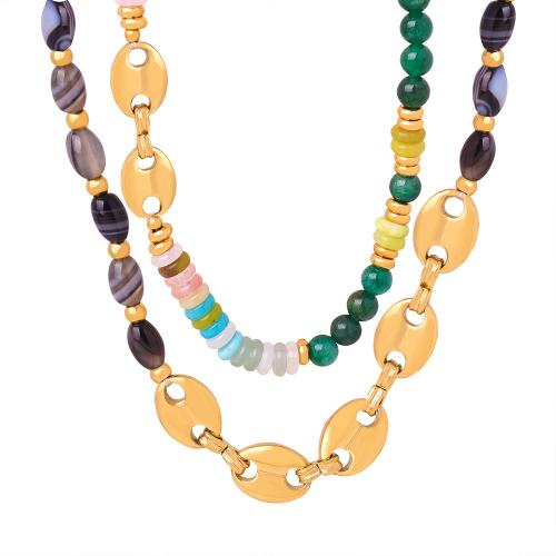 Титан ожерелье ювелирных изделий, титан, с Агат, Связанный вручную, разные стили для выбора & Женский, Золотой, продается PC