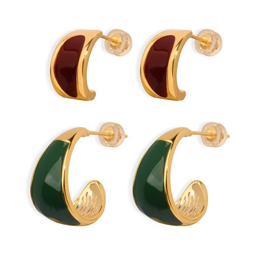 Brass Stud Earring, plated & for woman & enamel 