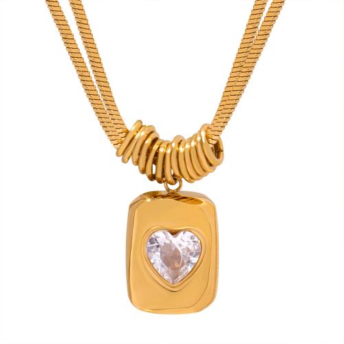 Collier de bijoux de titane, Acier titane, avec 5CM chaînes de rallonge, Placage, pavé de micro zircon & pour femme, doré Environ 50 cm, Vendu par PC