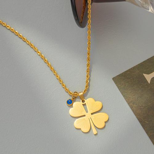 Titanium Steel Jewelry Set, Four Leaf Clover, gold color plated & for woman & enamel 