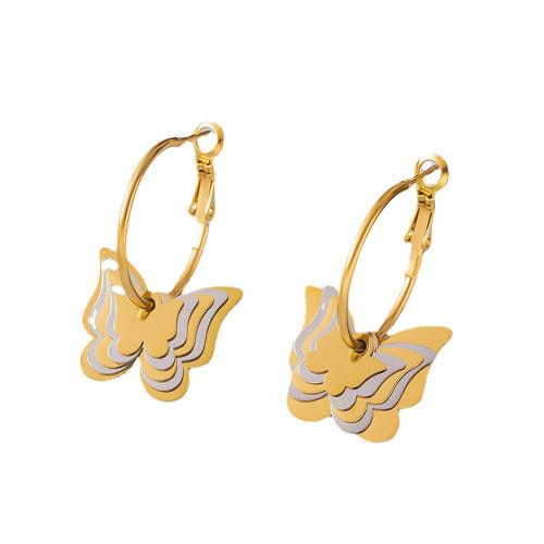Titanium Steel Huggie Hoop Drop Earring, plated, fashion jewelry & for woman, earring length 30-35mm 