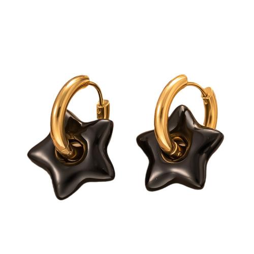 Titanium Steel Huggie Hoop Drop Earring, Star, gold color plated, fashion jewelry & for woman & enamel 