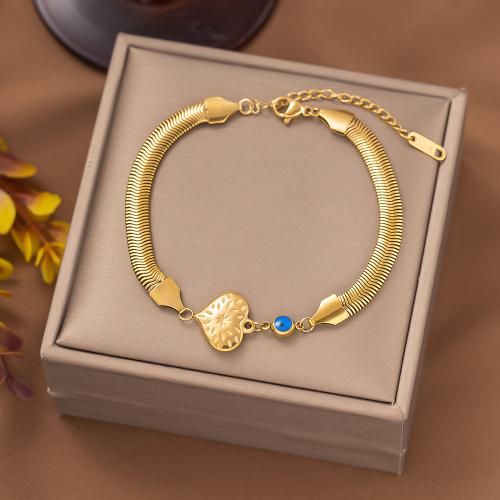 Titanium Steel Bracelet, gold color plated, snake chain & for woman & enamel 