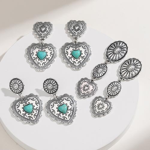 Zinc Alloy Drop Earring, with Synthetic Turquoise, antique silver color plated, fashion jewelry & for woman 