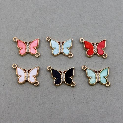 Enamel Zinc Alloy Connector, with Resin, Butterfly, KC gold color plated, fashion jewelry & DIY & with rhinestone & 1/1 loop Approx 