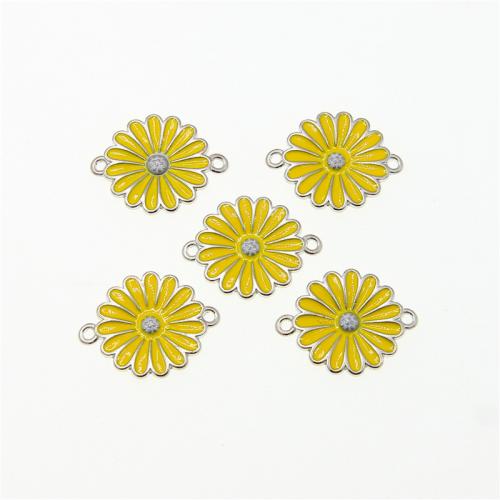 Enamel Zinc Alloy Connector, Daisy, platinum color plated, fashion jewelry & DIY & 1/1 loop, yellow Approx 