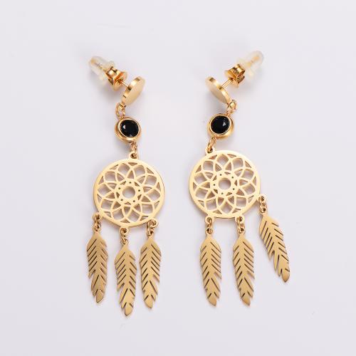 Stainless Steel Drop Earring, 316L Stainless Steel, fashion jewelry & for woman & with rhinestone, golden, 55mm 