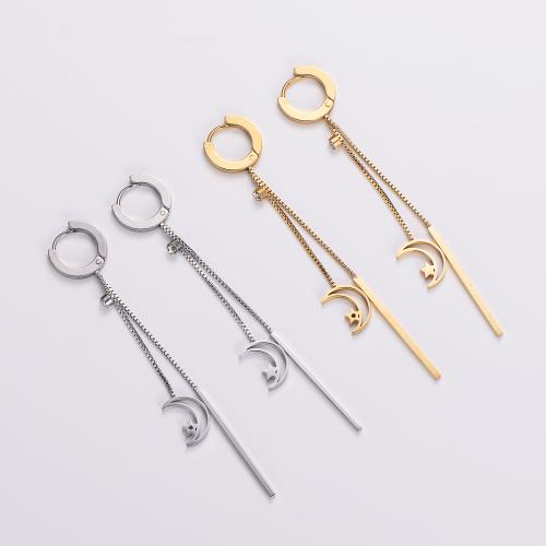 Stainless Steel Drop Earring, 316L Stainless Steel, Moon and Star, fashion jewelry & for woman 80mm 