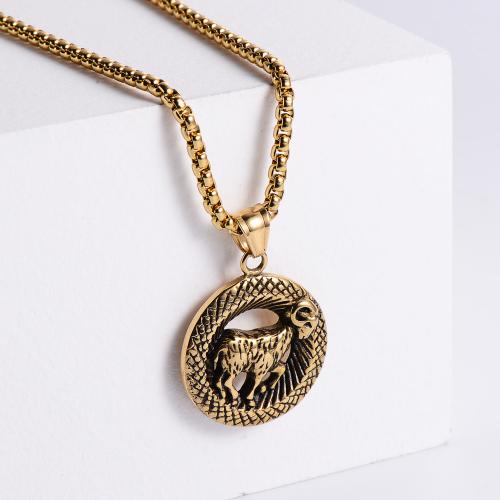 Stainless Steel Sweater Chain Necklace, 304 Stainless Steel, 18K gold plated, Zodiac symbols jewelry & Unisex golden Approx 50 cm 