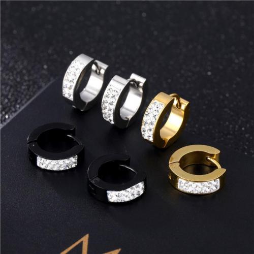 Titanium Steel Earrings, fashion jewelry & Unisex & with rhinestone width 4mm, inner diameter 9mm 