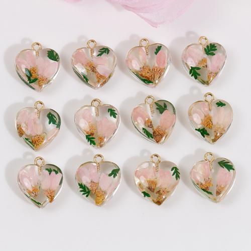 Resin Jewelry Beads, with Dried Flower & Zinc Alloy, Heart, DIY 
