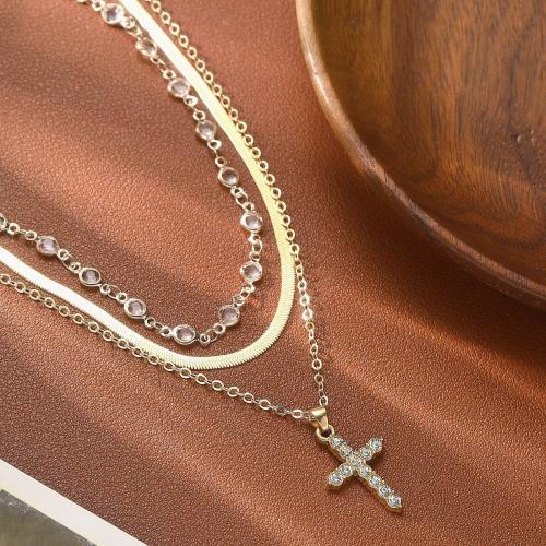 Crystal Zinc Alloy Necklace, with Crystal, three pieces & fashion jewelry & for woman, golden [