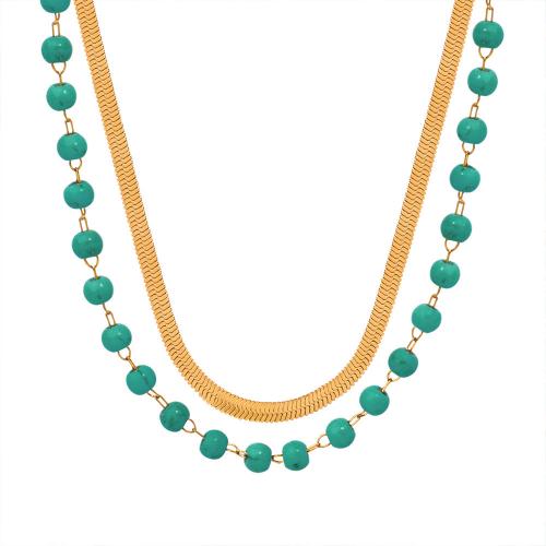 Бирюзовый ожерелье ювелирного изделия, титан, с бирюза, Связанный вручную, Женский, Золотой, продается PC