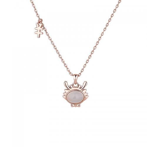 Sterling Silver Jewelry Necklace, 925 Sterling Silver, with White Chalcedony, with 5CM extender chain, plated, for woman, rose gold color Approx 40 cm 