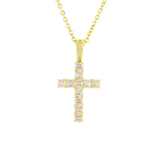 Cubic Zircon Micro Pave Brass Necklace, Cross, plated, Unisex & micro pave cubic zirconia Approx 50 cm 