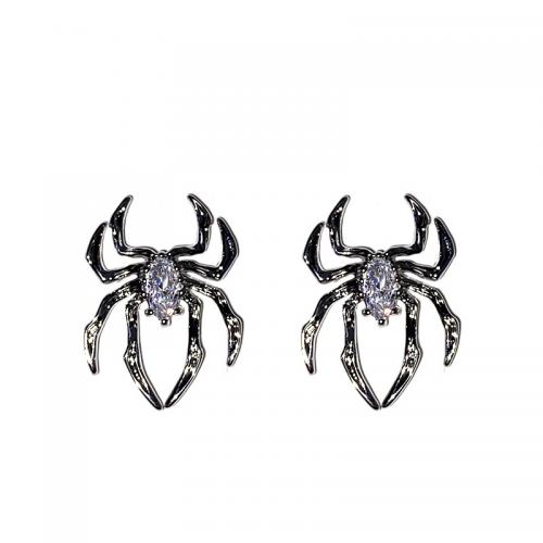 Zinc Alloy Stud Earring, Spider, platinum color plated, fashion jewelry & for woman & with rhinestone 