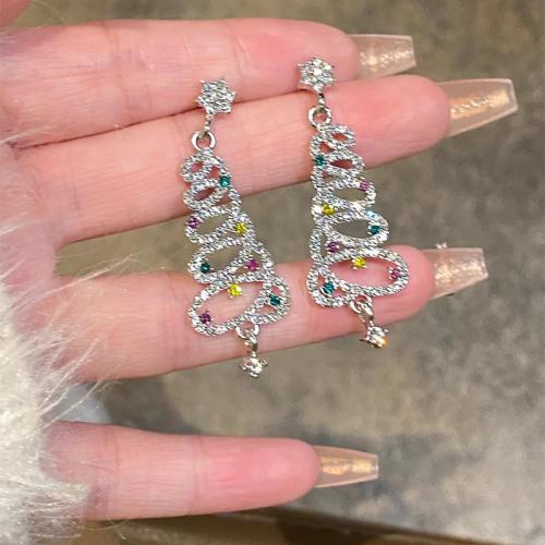 Zinc Alloy Drop Earring, Christmas Tree, platinum color plated & micro pave cubic zirconia & for woman 