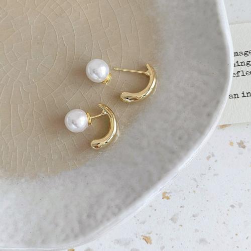 Zinc Alloy Split Earring, with Plastic Pearl, gold color plated, fashion jewelry & for woman 