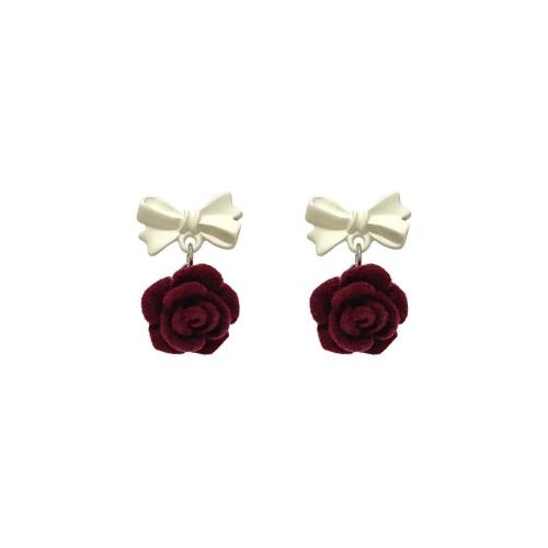 Zinc Alloy Drop Earring, with Flocking Fabric, Flower, plated, fashion jewelry & for woman, 25mm 