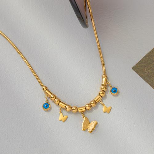 Acier titane collier, avec 2inch chaînes de rallonge, papillon, Placage de couleur d'or, pour femme & émail Environ 16.1 pouce, Vendu par PC