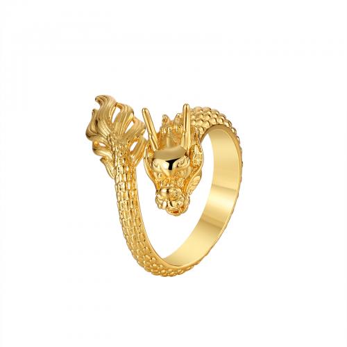 Палец кольцо-латунь, Латунь, Дракон, плакированный настоящим золотом, ювелирные изделия моды & Женский, Золотой, продается PC