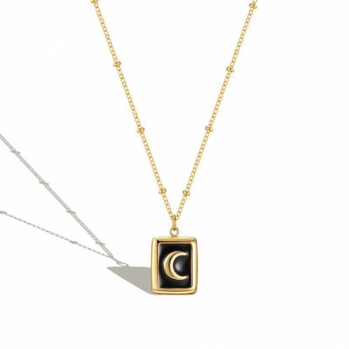 Titanium Steel Jewelry Necklace, with 5cm extender chain, Rectangle, Vacuum Ion Plating, fashion jewelry & for woman & enamel, black, nickel, lead & cadmium free Approx 40 cm 