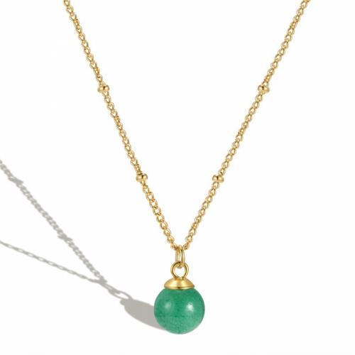 Titanium Steel Jewelry Necklace, with Dyed Jade, with 5cm extender chain, Round, Vacuum Ion Plating, fashion jewelry & for woman, green, nickel, lead & cadmium free Approx 45 cm 