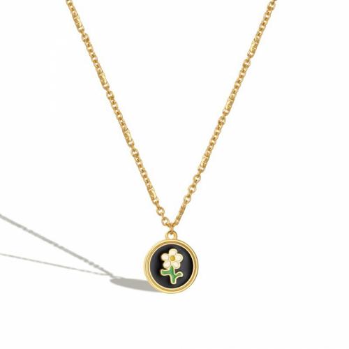Titanium Steel Jewelry Necklace, with 5cm extender chain, Flat Round, Vacuum Ion Plating, fashion jewelry & for woman & enamel, mixed colors, nickel, lead & cadmium free Approx 38 cm 