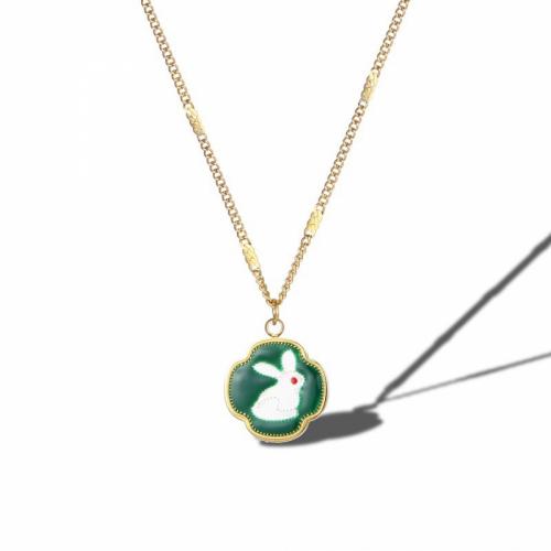 Titanium Steel Jewelry Necklace, with 5cm extender chain, Vacuum Ion Plating, fashion jewelry & for woman & enamel & double-sided, mixed colors, nickel, lead & cadmium free Approx 40 cm 