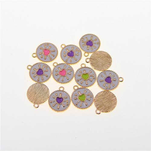 Zinc Alloy Enamel Pendants, Flat Round, KC gold color plated, fashion jewelry & DIY Approx 