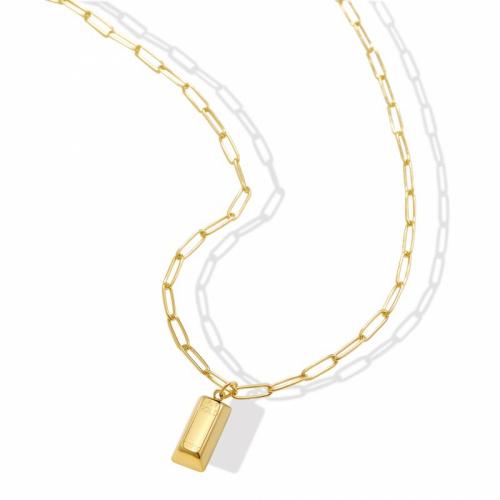 Titanium Steel Jewelry Necklace, with 5cm extender chain, Rectangle, Vacuum Ion Plating, fashion jewelry & for woman, golden, nickel, lead & cadmium free Approx 44 cm 